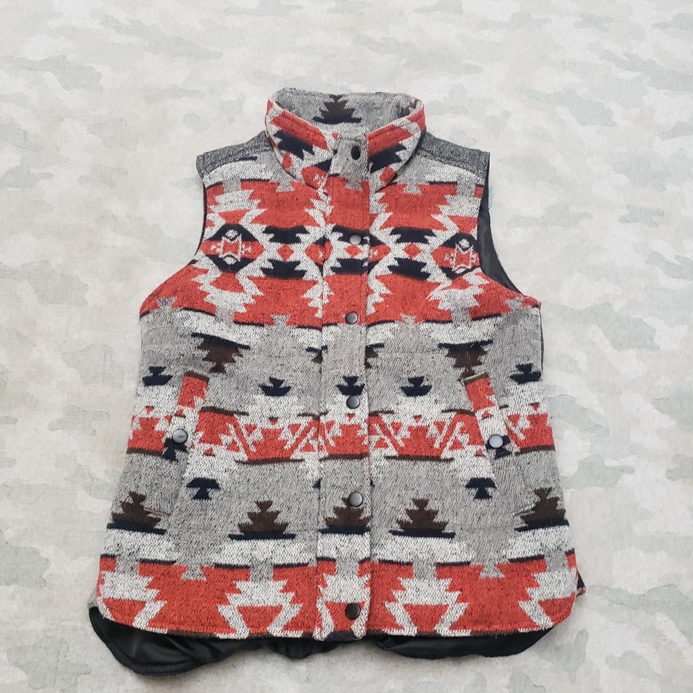 Staccato Vest Womens Medium Gray Southwestern Aztec Snap Up Cowboy Ranch Rodeo